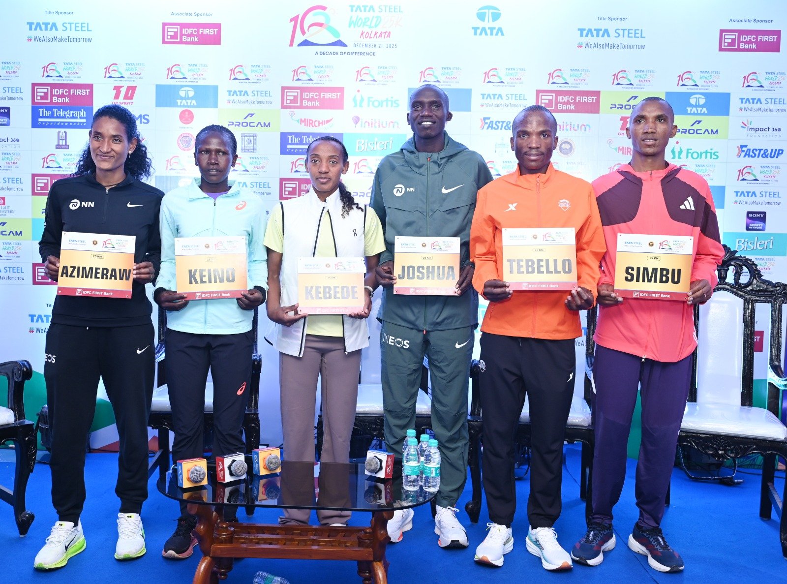 Tata Steel World 25K Kolkata 2025-International top Elite athletes at the Iconic Victoria Memorial (L to R), Alphonce Felix Simbu (Tanzania); Agnes Keino (Kenya); Joshua Cheptegei (Uganda); Sutume Asefa Kebede (Ethiopia); Tebello Ramakonga (Lesotho) and Degitu Azimeraw (Ethiopia) Tata Steel World 25K Kolkata 2025-International top Elite athletes at the Iconic Victoria Memorial (L to R), Alphonce Felix Simbu (Tanzania); Agnes Keino (Kenya); Joshua Cheptegei (Uganda); Sutume Asefa Kebede (Ethiopia); Tebello Ramakonga (Lesotho) and Degitu Azimeraw (Ethiopia)